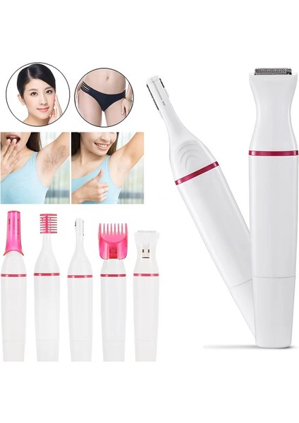 5 In 1 Pilli Ergonomik Epilasyon Tıraş Makinesi Giyotin Jilet Yüz Kaş Koltukaltı Bikini Epilatör