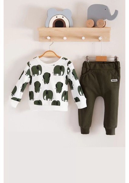 Fil Desenli 2'li Pamuk Erkek Bebek Takımı