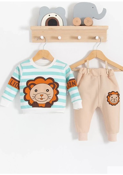 Aslan Desenli 2'li Pamuk Erkek Bebek Takımı