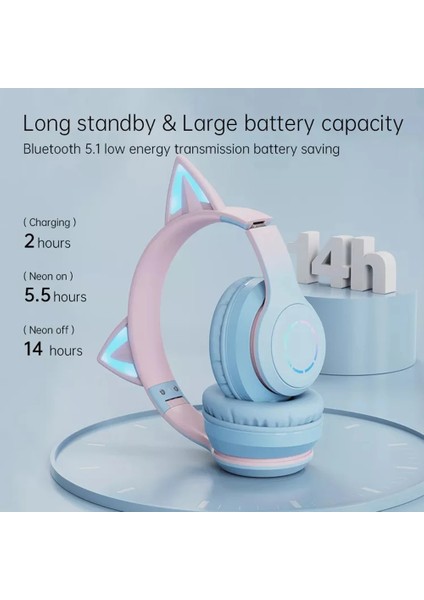 BT029C Çıkarılabilir Mikrofonlu Bluetooth Kablosuz Kulaklık Rgb LED Ayarlanabilir Başa Monte Kulaklık Çocuklar Stereo Müzik Kedi Kulak Katlanır Kulaklıklar-Pembe (Yurt Dışından)