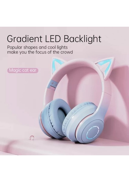 BT029C Çıkarılabilir Mikrofonlu Bluetooth Kablosuz Kulaklık Rgb LED Ayarlanabilir Başa Monte Kulaklık Çocuklar Stereo Müzik Kedi Kulak Katlanır Kulaklıklar-Pembe (Yurt Dışından)