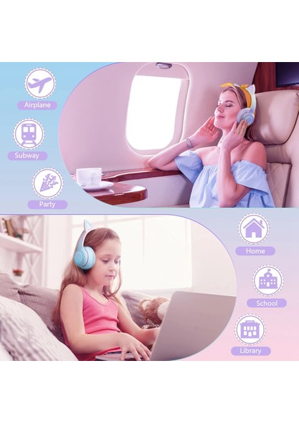 BT029C Çıkarılabilir Mikrofonlu Bluetooth Kablosuz Kulaklık Rgb LED Ayarlanabilir Başa Monte Kulaklık Çocuklar Stereo Müzik Kedi Kulak Katlanır Kulaklıklar-Pembe (Yurt Dışından)