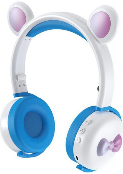 Bk7 Sevimli Ayı Kablosuz Bluetooth Kulaklık Karikatür LED Işık Aux-In Kulak Içi Kulaklık Çocuklara Hediye (Ce Belgeli) - Gök Mavisi/beyaz (Yurt Dışından)