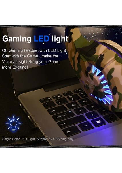 Ovleng Q8 Kamuflaj Kablolu Oyun Kulaklığı E-Spor Işık Efektli Ayarlanabilir Kulaklık USB 7.1 Kanallı Kulak Üstü Kulaklık-Camo Yeşil (Yurt Dışından) indirimleri