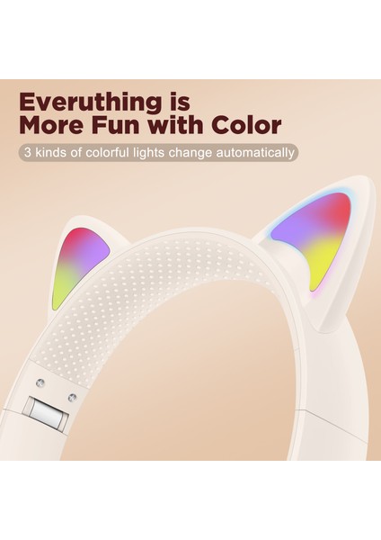Akz-01 Sevimli Kedi Kulak Çocuk Bluetooth Kulaklık Stereo Müzik Renkli Açık-Siyah ile Başa Monte Kulaklık (Yurt Dışından)