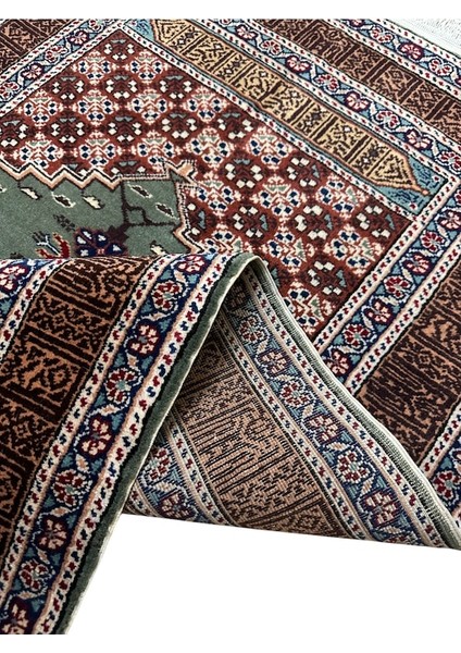 El Dokuma Bünyan Halısı Namazlık 92 x 140 Kufi Yazılı Yeşil Seccade indirimleri
