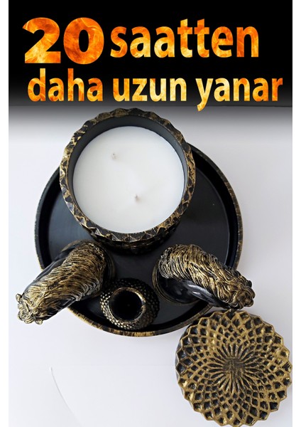 Siyah ve Gold At Figürlü Çok Amaçlı Dekoratif Doğal Parfüm Kokulu Soya Mumlu Lüks Set fiyatları