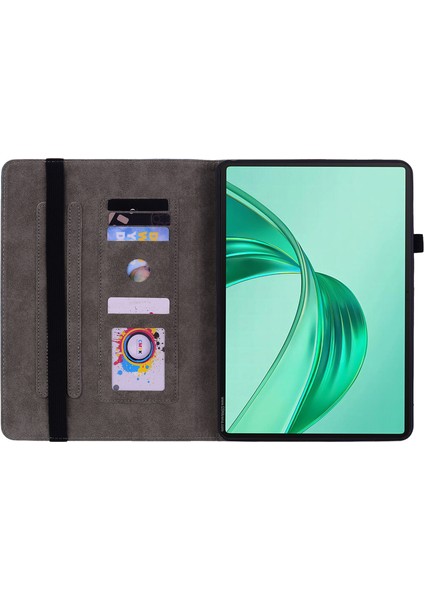 Honor Pad X8A Kılıf Kart Tutucu Çizilmez Deri Kapak Gül Çiçek Baskı-Yeşil (Yurt Dışından)