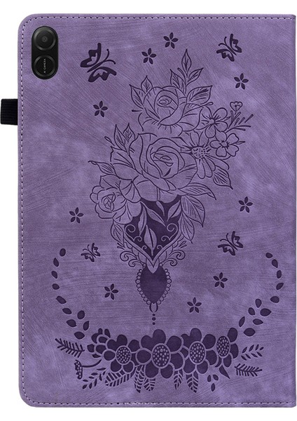 Honor Pad X8A Kılıf Kart Tutucu Çizilmez Deri Kapak Gül Çiçek Baskı-Mor Için (Yurt Dışından)