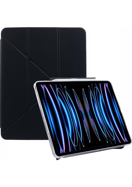 iPad Air 13(2024)/IPAD Pro 12.9(2022)/(2021)/(2020)/(2018)CASE Origami Standlı Deri Tablet Kılıfı-Siyah (Yurt Dışından)