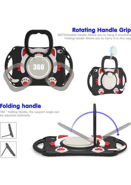 iPad 10.9(2022) Içindarbeye Dayanıklı Kılıf Anti-Drop Pc+DönKickstand Saplı/omuz Askılı Silikon Tablet Kapağı-Siyah/kırmızı (Yurt Dışından)
