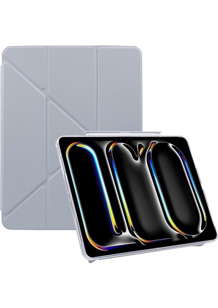 iPad Pro 13(2024) Kılıf Origami Standı Deri Akıllı Tablet Kapağı Geri Çekilebilir Kalem Yuvası-Gri (Yurt Dışından)