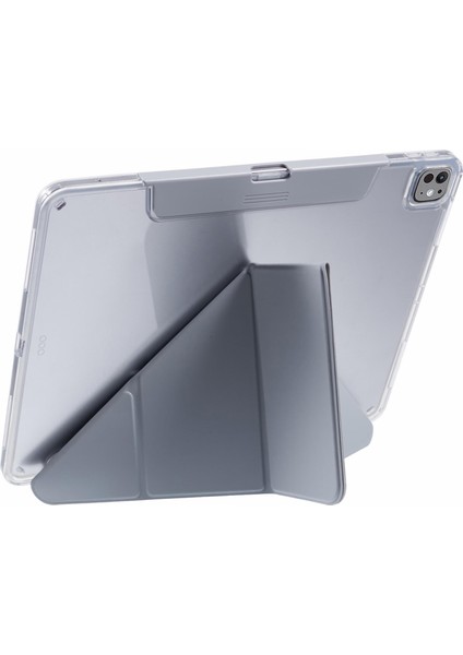 iPad Pro 13(2024) Kılıf Origami Standı Deri Akıllı Tablet Kapağı Geri Çekilebilir Kalem Yuvası-Gri (Yurt Dışından)