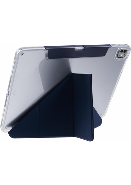 iPad Pro 13(2024) Kılıf Origami Standı Deri Akıllı Tablet Kapağı Geri Çekilebilir Kalem Yuvası-Koyu Mavi (Yurt Dışından)