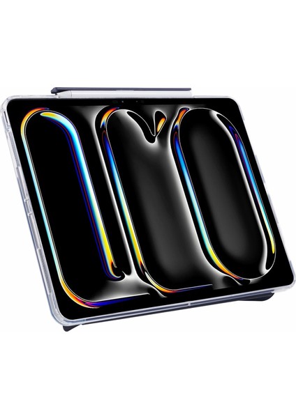 iPad Pro 13(2024) Kılıf Origami Standı Deri Akıllı Tablet Kapağı Geri Çekilebilir Kalem Yuvası-Koyu Mavi (Yurt Dışından)