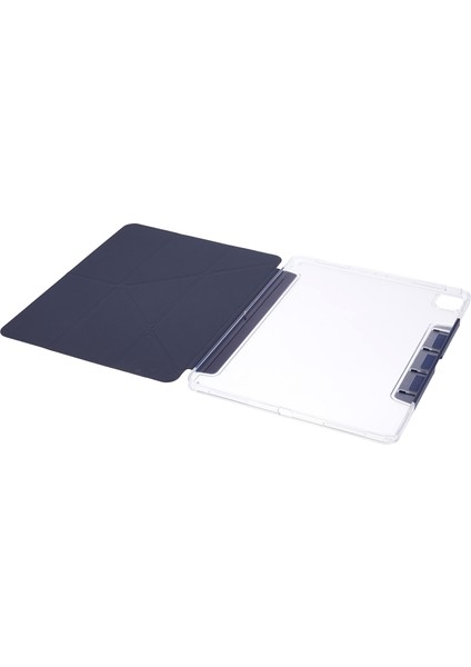 iPad Pro 13(2024) Kılıf Origami Standı Deri Akıllı Tablet Kapağı Geri Çekilebilir Kalem Yuvası-Koyu Mavi (Yurt Dışından)