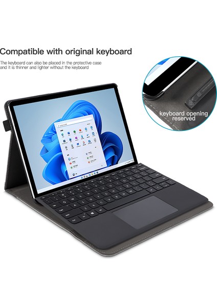 Microsoft Surface Pro 10/9/8 Kılıf Standı Cüzdan Fonksiyonlu Dizüstü Bilgisayar Deri Kapak-Gri + Mavi (Yurt Dışından)