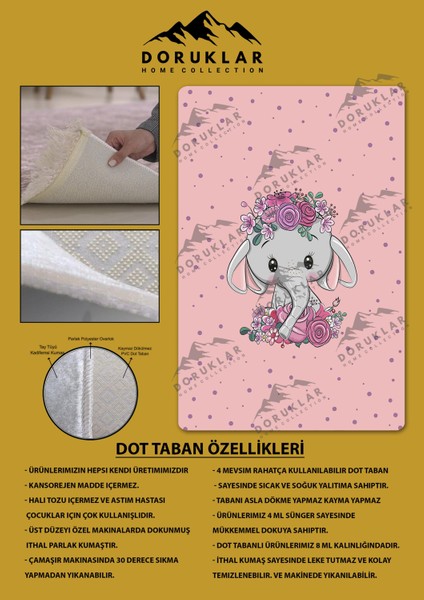 Kaymaz Taban Makinada Yıkanabilir Dijital Baskı Fil Desenli Çocuk Odası Halısı Dot Taban Halı fiyatları