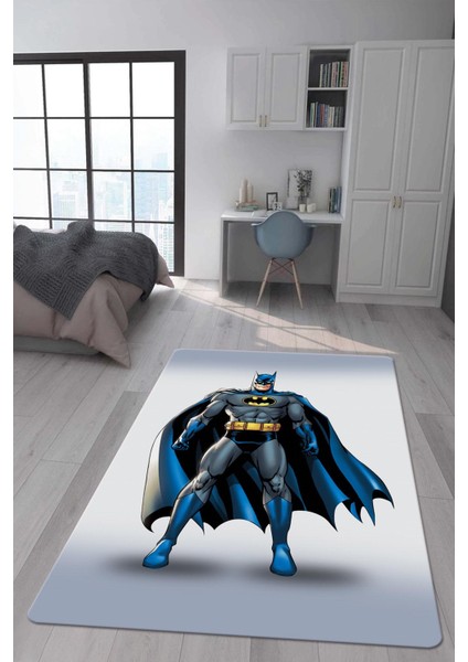 Kaymaz Taban Makinada Yıkanabilir Dijital Baskı Batman Desenli Çocuk Odası Halısı Dot Taban Halı