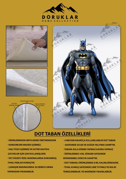Kaymaz Taban Makinada Yıkanabilir Dijital Baskı Batman Desenli Çocuk Odası Halısı Dot Taban Halı fiyatları