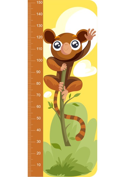 Sevimli Maymun Boy Ölçme Cetveli Çocuk Odası Duvar Sticker