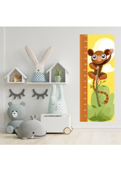 Sevimli Maymun Boy Ölçme Cetveli Çocuk Odası Duvar Sticker