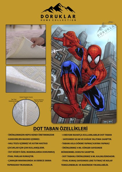 Kaymaz Taban Makinada Yıkanabilir Dijital Baskı Spiderman Desenli Çocuk Odası Halısı Dot Taban Halı fiyatları