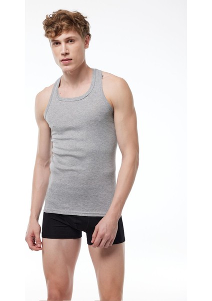 Erkek Gri 3 Lü Paket %100 Pamuk Ribana Sporcu Atleti 3M039-E modelleri