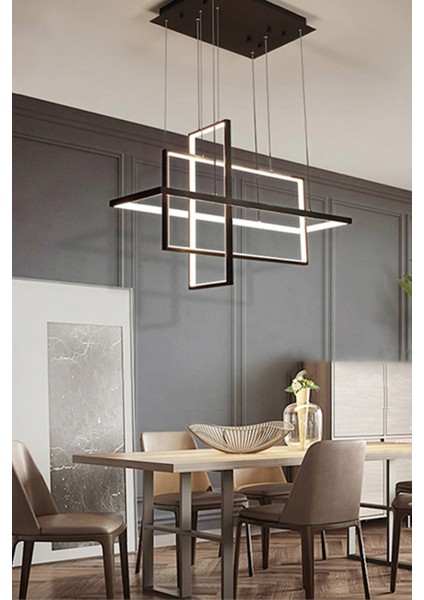 Modern, Yüksek Aydınlatmalı Sarkıt LED Avize, Kumandalı Avize, 3 Renk Aydınlatmalı, Salon Avizesi