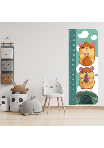 Sevimli Fareler Boy Ölçme Cetveli Çocuk Odası Duvar Sticker