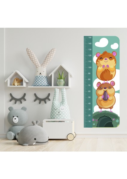 Sevimli Fareler Boy Ölçme Cetveli Çocuk Odası Duvar Sticker