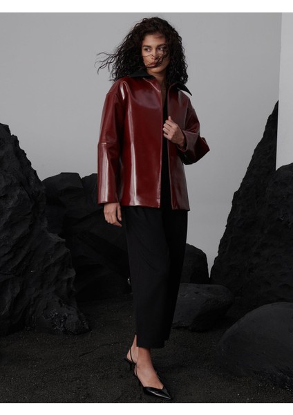Zeytin Çekirdeği Oversize Ceket - Bordo