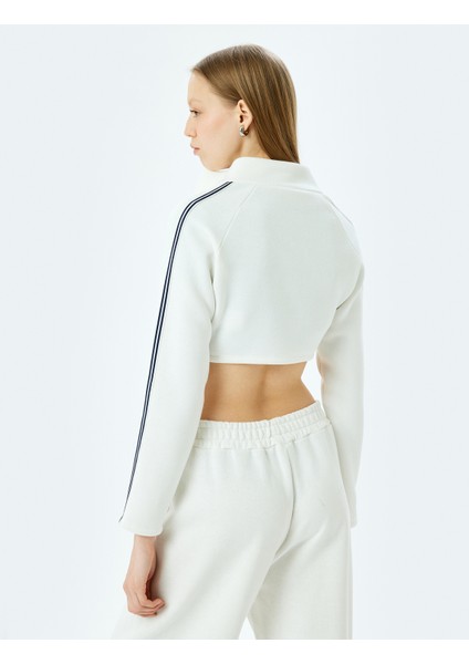 Uzun Kollu Şerit Detaylı Fermuarlı Crop Sweatshirt fırsatları