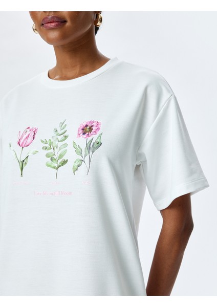 Yırtmaç Detaylı Bisiklet Yaka Kısa Kollu Baskılı Uzun Tişört Elbise indirimleri