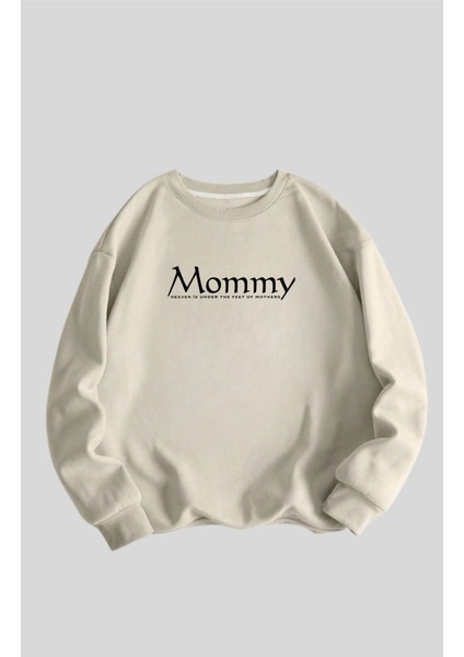 Kadın Mommy Baskılı Hamile Oversize, Doğum, Anne Hediyelik Ürün Bisiklet Yaka Sweatshirt