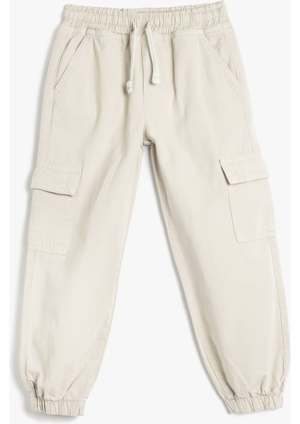 Beli Bağcıklı Kapaklı Cep Detaylı Pamuklu Jogger Pantolon