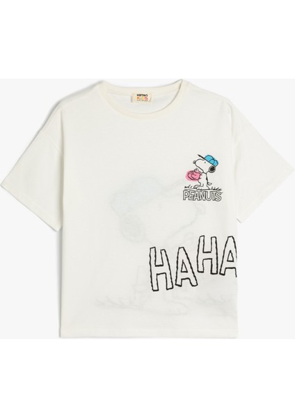 Snoopy Lisanslı Baskılı Kısa Kollu Bisiklet Yaka Pamuklu Tişört