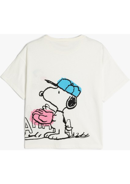 Snoopy Lisanslı Baskılı Kısa Kollu Bisiklet Yaka Pamuklu Tişört