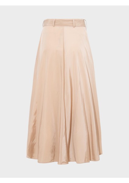 Beli Kuşaklı Fermuarlı Yırtmaç Detaylı Cepli Etek - Bej indirimleri