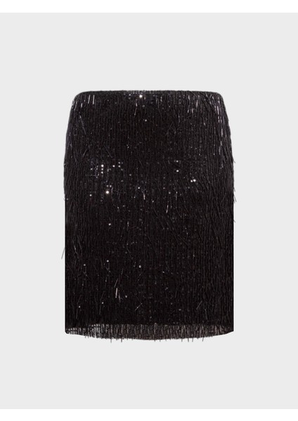 Boru Boncuklu Payetli Mini Etek - Siyah modelleri