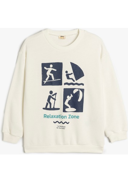 Slogan Baskılı Bisiklet Yaka Uzun Kollu Oversize Sweatshirt