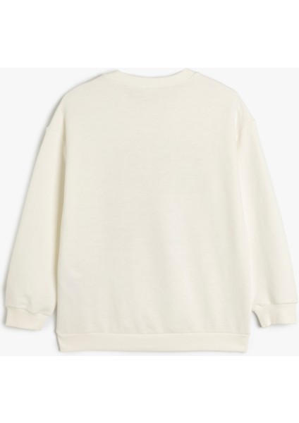 Slogan Baskılı Bisiklet Yaka Uzun Kollu Oversize Sweatshirt