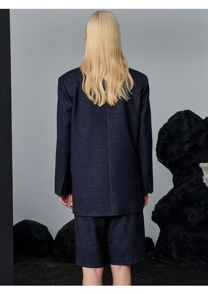 Çizgili Oversize Kesim Ceket - Lacivert modelleri