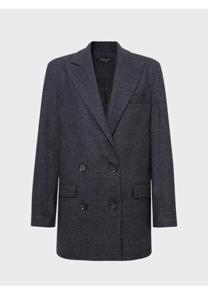 Çizgili Oversize Kesim Ceket - Lacivert fırsatları