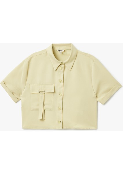 Modal Kumaş Kısa Kollu Cep Detaylı Crop Gömlek