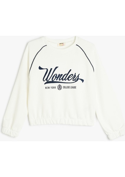 Bisiklet Yaka Uzun Kollu Slogan Baskılı Pamuklu Sweatshirt