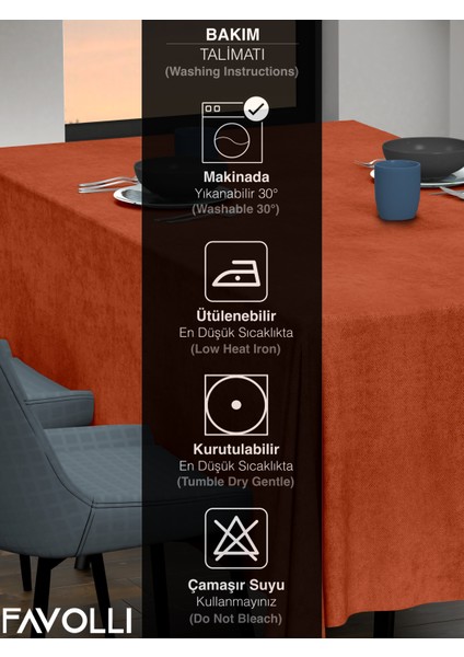 Kiremit Rengi Masa Örtüsü Kadife Dokulu Leke Tutmaz