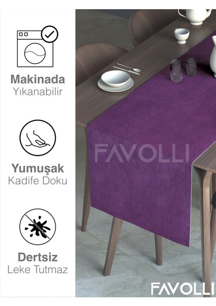 Menekşe Moru Rengi Kadife Dokulu Runner Dream Series 40 x 140 modelleri