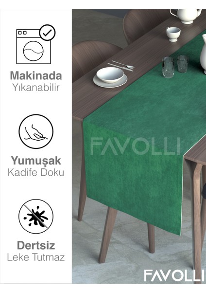 Zümrüt Renk Kadife Dokulu Runner Dream Series 40 x 140 modelleri