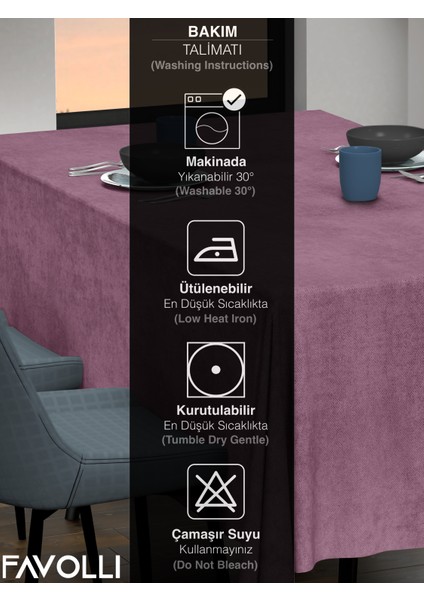 Lavanta Pembesi Masa Örtüsü Kadife Dokulu Leke Tutmaz